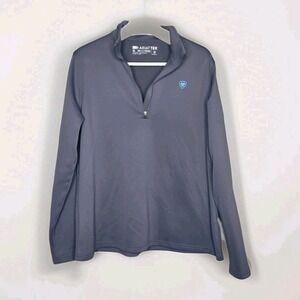Ariat Tek Sweater Womens XL Gray Turquoise Team Half Zip Pullover Fleece Lined